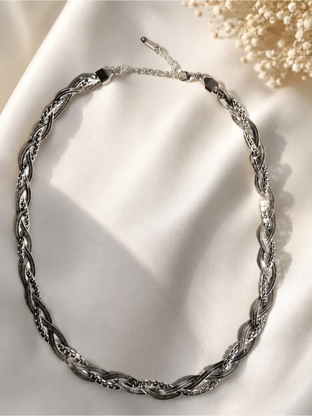 Stainless Steel Braided Chain Necklace - Silver